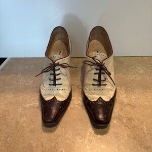 Manolo Blahnik 2 tone leather wingtip heels